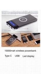 Аккумулятор внешний c технологией беспроводной зарядки Qi 10000 mAh black/green/grey (micro usb, type-c)